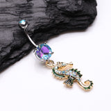 Detail View 2 of Glam Seahorse Sparkle Dazzle Belly Button Ring-Aqua/Aurora Borealis