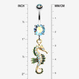 Detail View 1 of Glam Seahorse Sparkle Dazzle Belly Button Ring-Aqua/Aurora Borealis