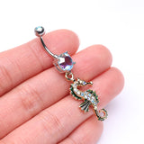 Detail View 3 of Glam Seahorse Sparkle Dazzle Belly Button Ring-Aqua/Aurora Borealis