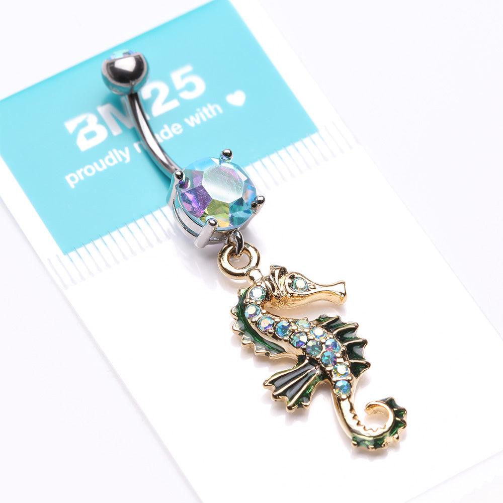 Detail View 4 of Glam Seahorse Sparkle Dazzle Belly Button Ring-Aqua/Aurora Borealis