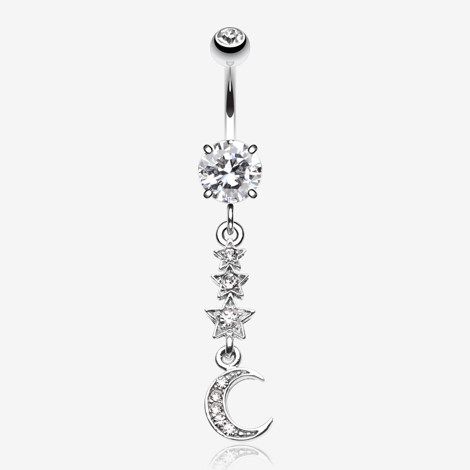 Beaming Stars and Moon Belly Button Ring-Clear Gem
