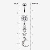 Detail View 1 of Beaming Stars and Moon Belly Button Ring-Clear Gem