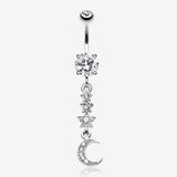 Beaming Stars and Moon Belly Button Ring