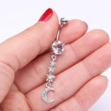 Detail View 3 of Beaming Stars and Moon Belly Button Ring-Clear Gem