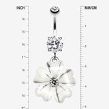 Detail View 1 of Shimmering Flower Heart Petal Sparkle Dangle Belly Ring-Clear Gem