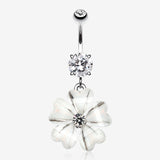 Shimmering Flower Heart Petal Sparkle Dangle Belly Ring