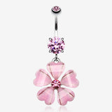 Shimmering Flower Heart Petal Sparkle Dangle Belly Ring
