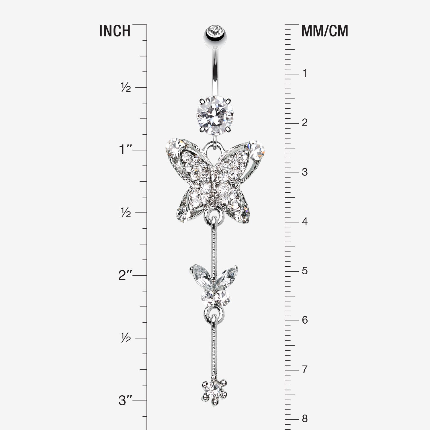 Detail View 1 of Precious Butterfly Sparkle Belly Ring-Clear Gem