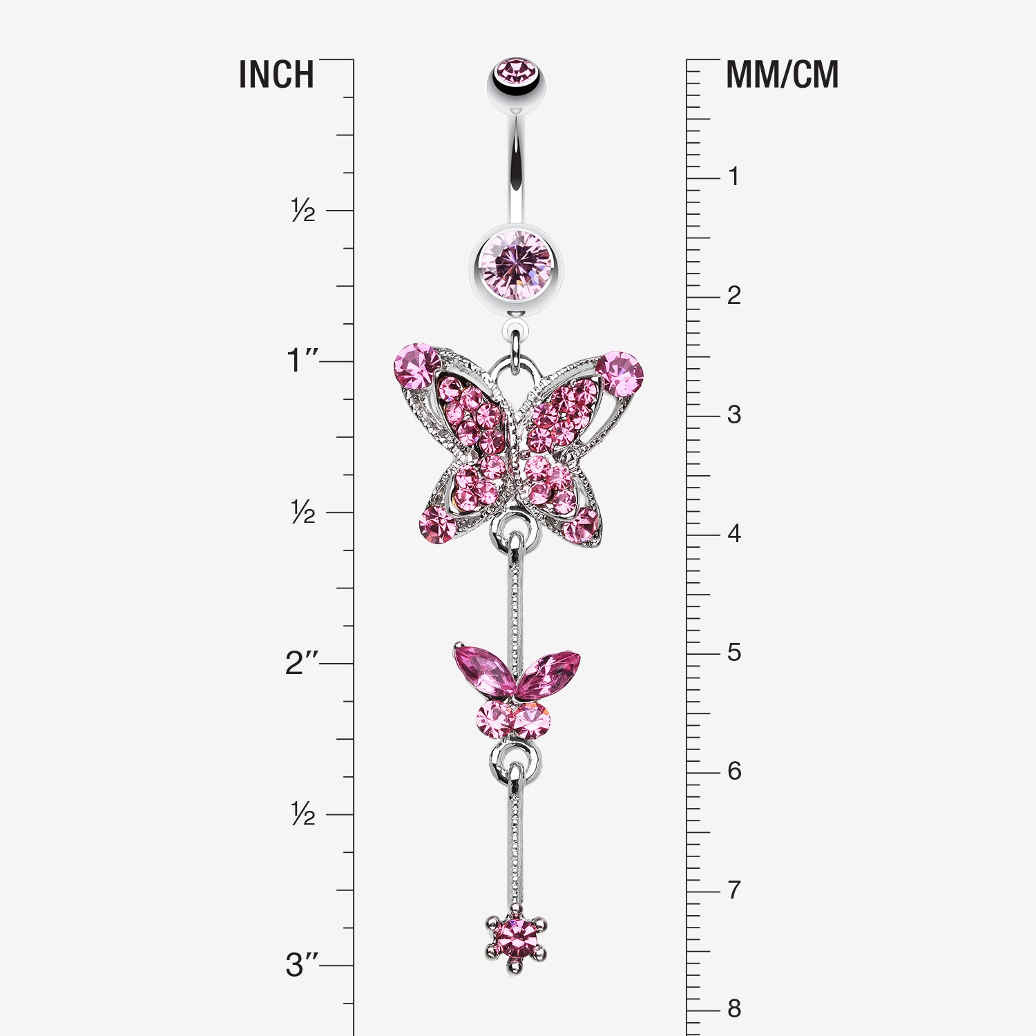 Detail View 1 of Precious Butterfly Sparkle Belly Ring-Light Pink