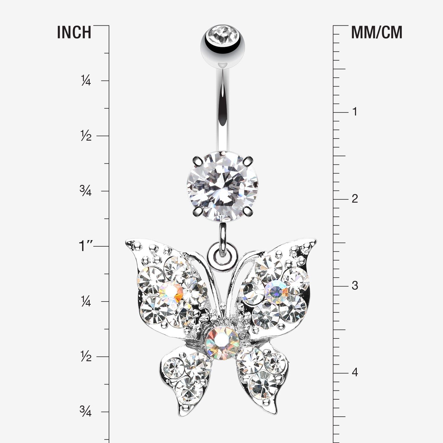Detail View 1 of Luminous Butterfly Glam Belly Button Ring-Clear Gem
