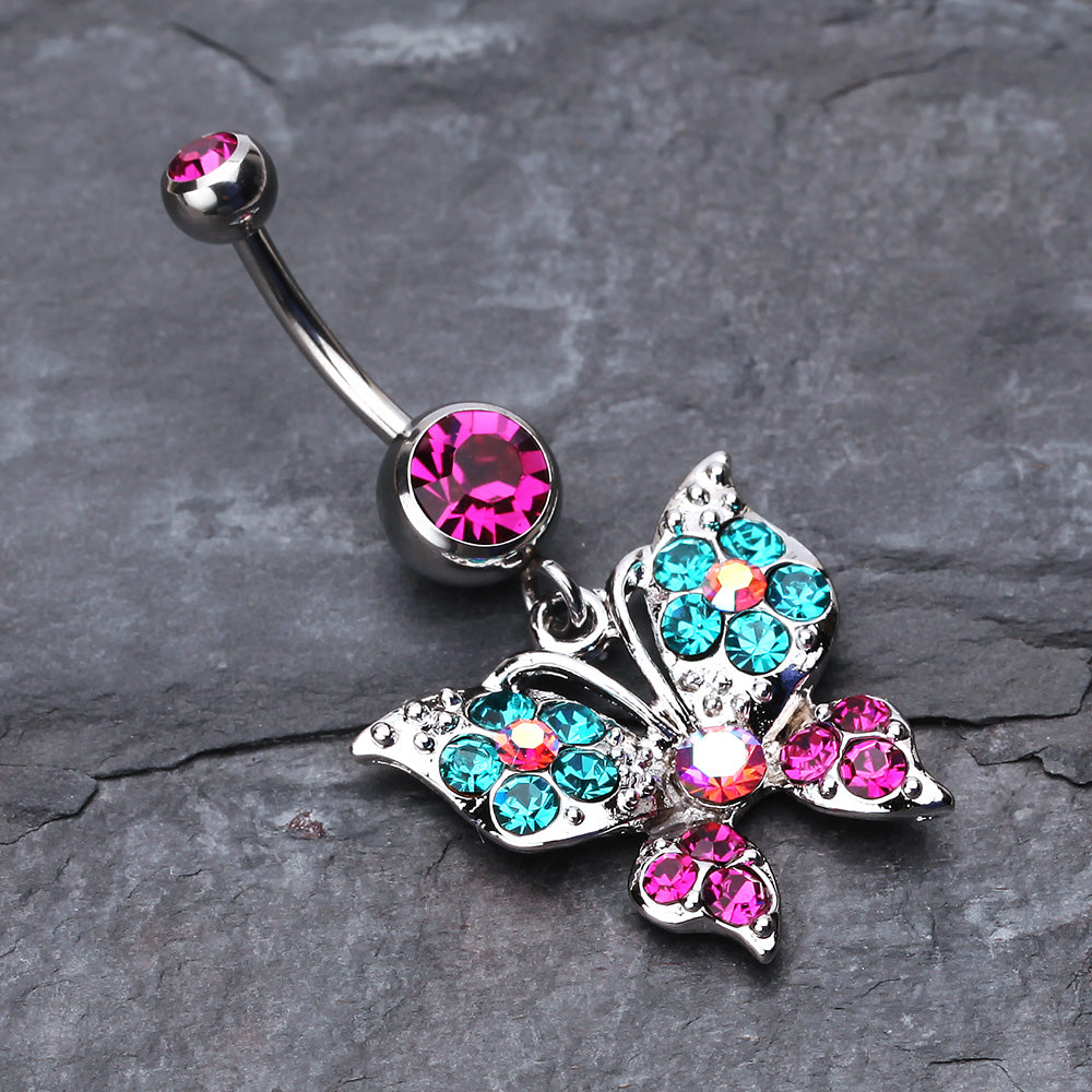 Detail View 2 of Luminous Butterfly Glam Belly Button Ring-Fuchsia