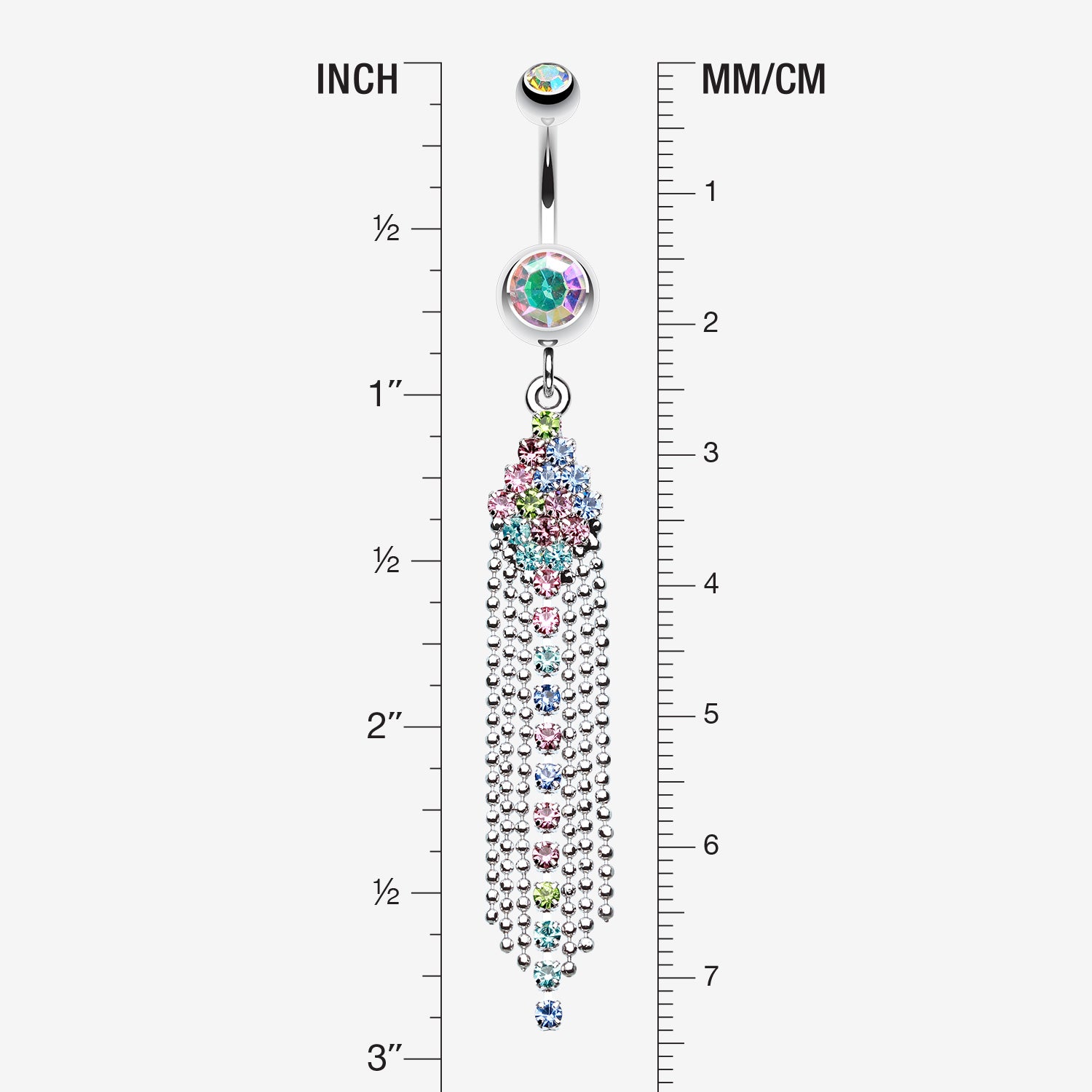 Detail View 1 of Sparkle Showers Belly Button Ring-Rainbow