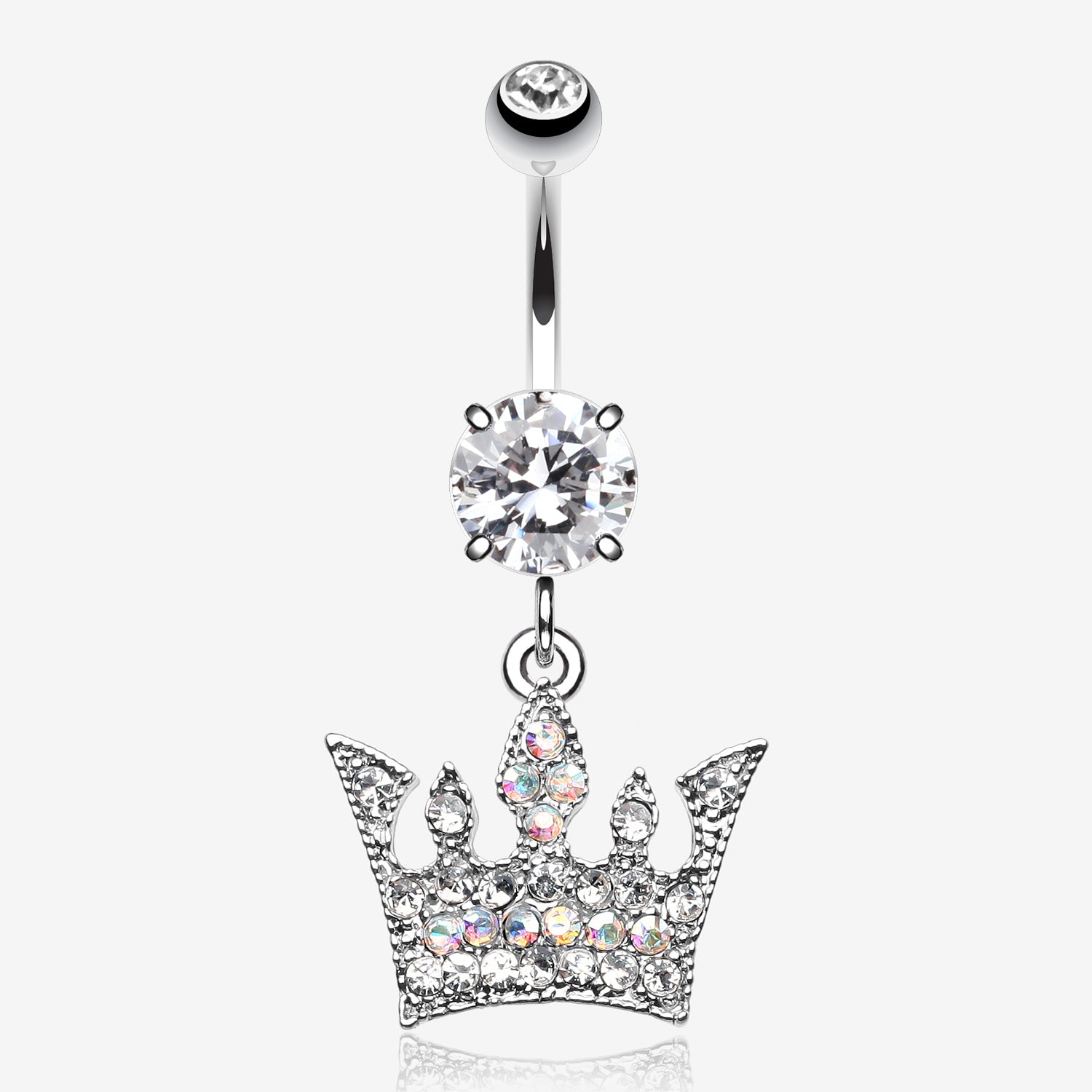Regal Crown Belly Button Ring-Clear Gem
