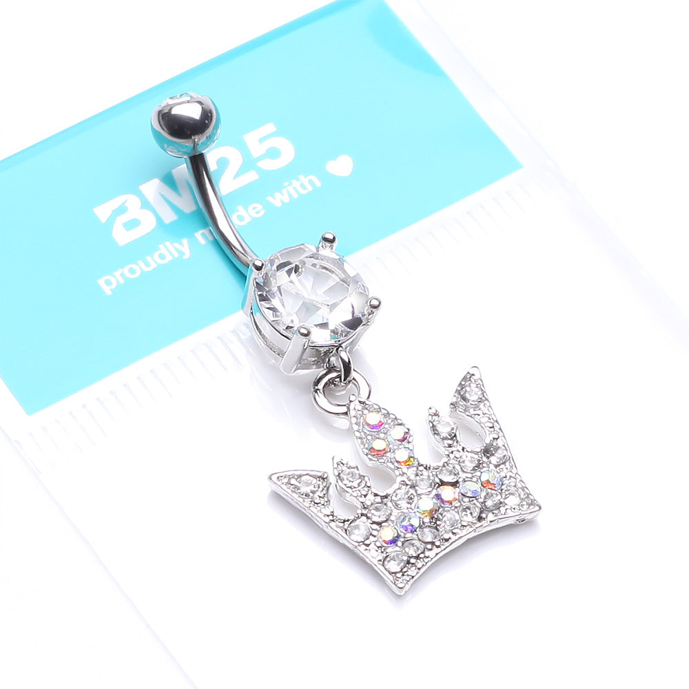 Detail View 4 of Regal Crown Belly Button Ring-Clear Gem