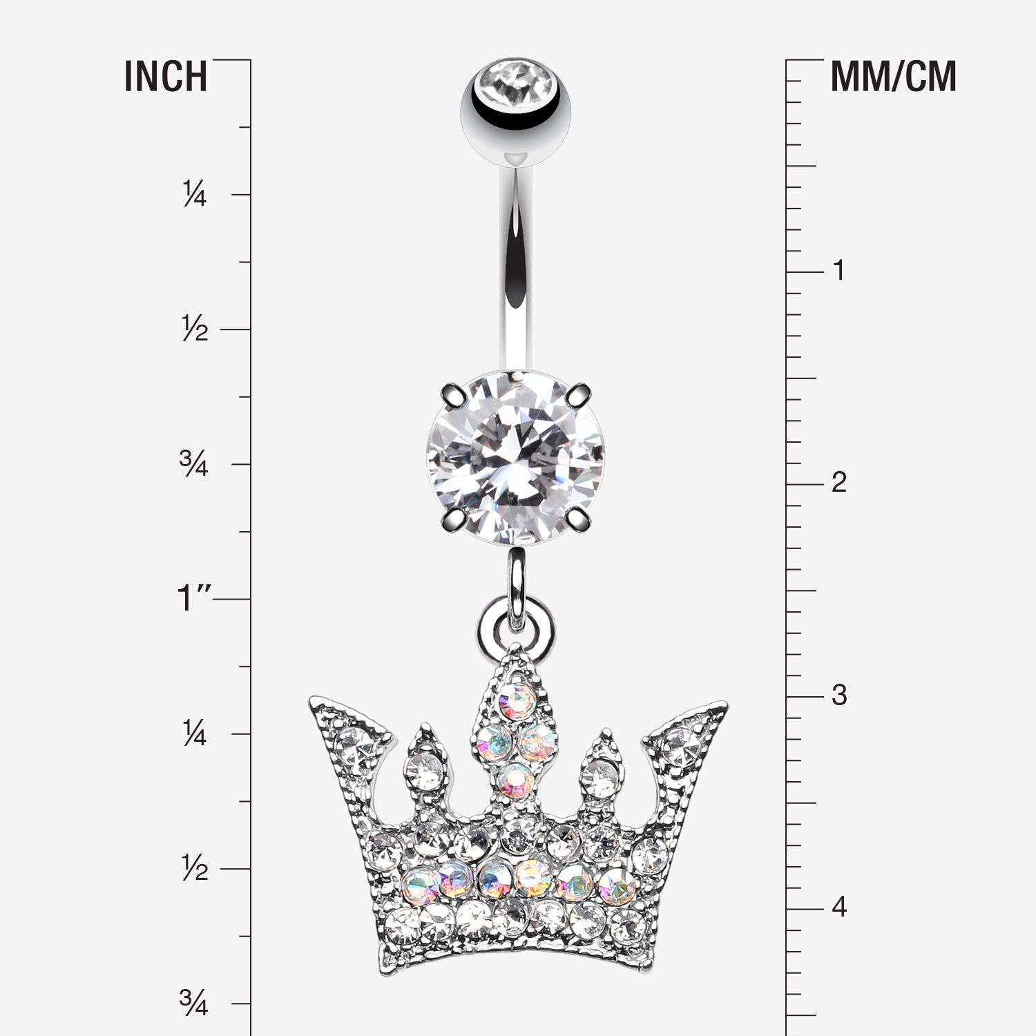 Detail View 1 of Regal Crown Belly Button Ring-Clear Gem
