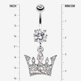 Detail View 1 of Regal Crown Belly Button Ring-Clear Gem