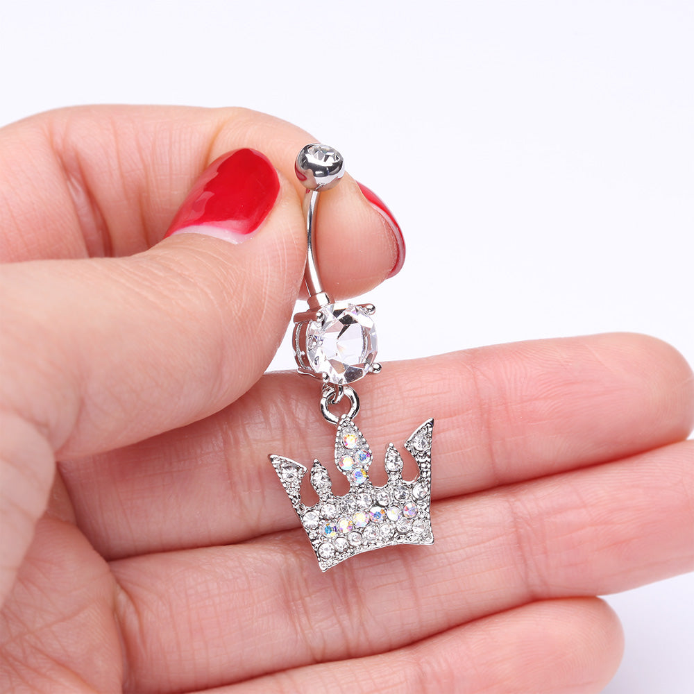 Detail View 3 of Regal Crown Belly Button Ring-Clear Gem