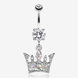 Regal Crown Belly Button Ring-Clear Gem