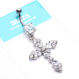 Detail View 4 of Princess Cut Cross Sparkle Belly Ring-Clear Gem