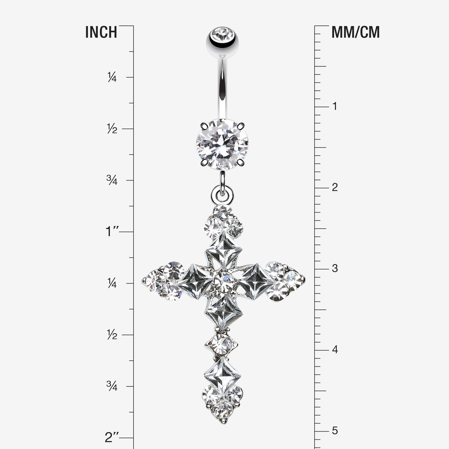 Detail View 1 of Princess Cut Cross Sparkle Belly Ring-Clear Gem