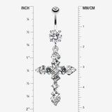 Detail View 1 of Princess Cut Cross Sparkle Belly Ring-Clear Gem