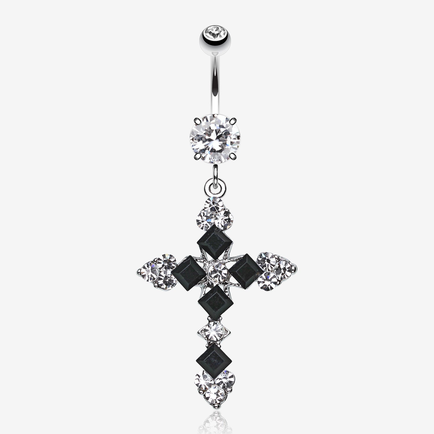 Princess Cut Cross Sparkle Belly Ring-Black/Clear Gem