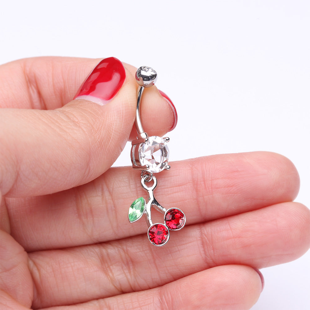 Detail View 3 of Lucky Cherry Belly Button Ring-Clear Gem/Red