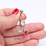 Detail View 3 of Lucky Cherry Belly Button Ring-Clear Gem/Red