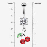 Detail View 1 of Lucky Cherry Belly Button Ring-Clear Gem/Red