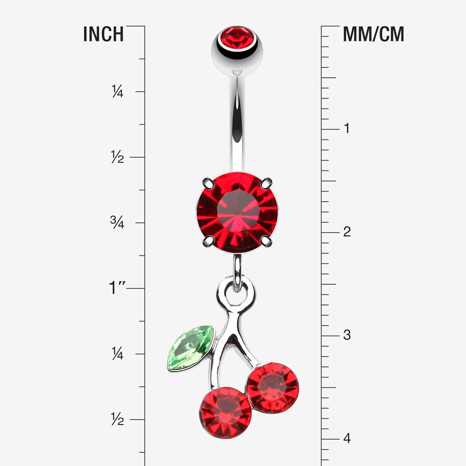 Detail View 1 of Lucky Cherry Belly Button Ring-Red