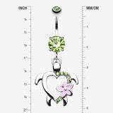 Detail View 1 of Hawaiian Flower Turtle Sparkle Belly Button Ring-Light Green