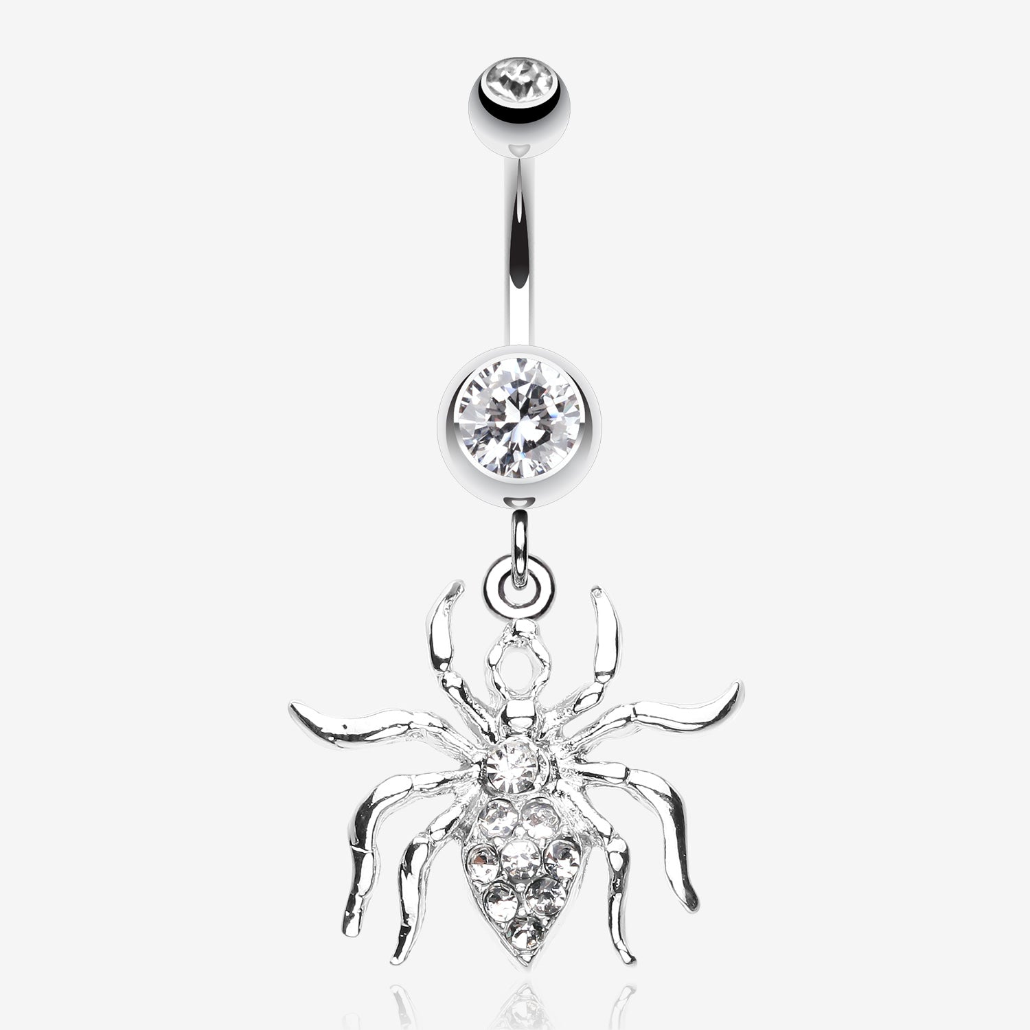 Venom Spider Multi-Gem Belly Button Ring-Clear Gem