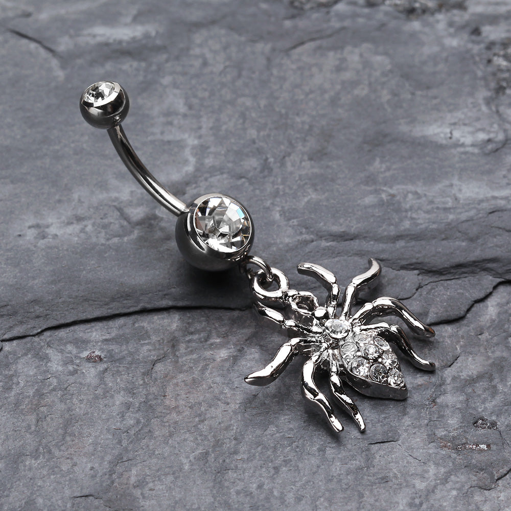 Detail View 2 of Venom Spider Multi-Gem Belly Button Ring-Clear Gem