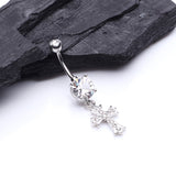 Detail View 2 of Cross Sparkle Dangle Belly Button Ring-Clear Gem