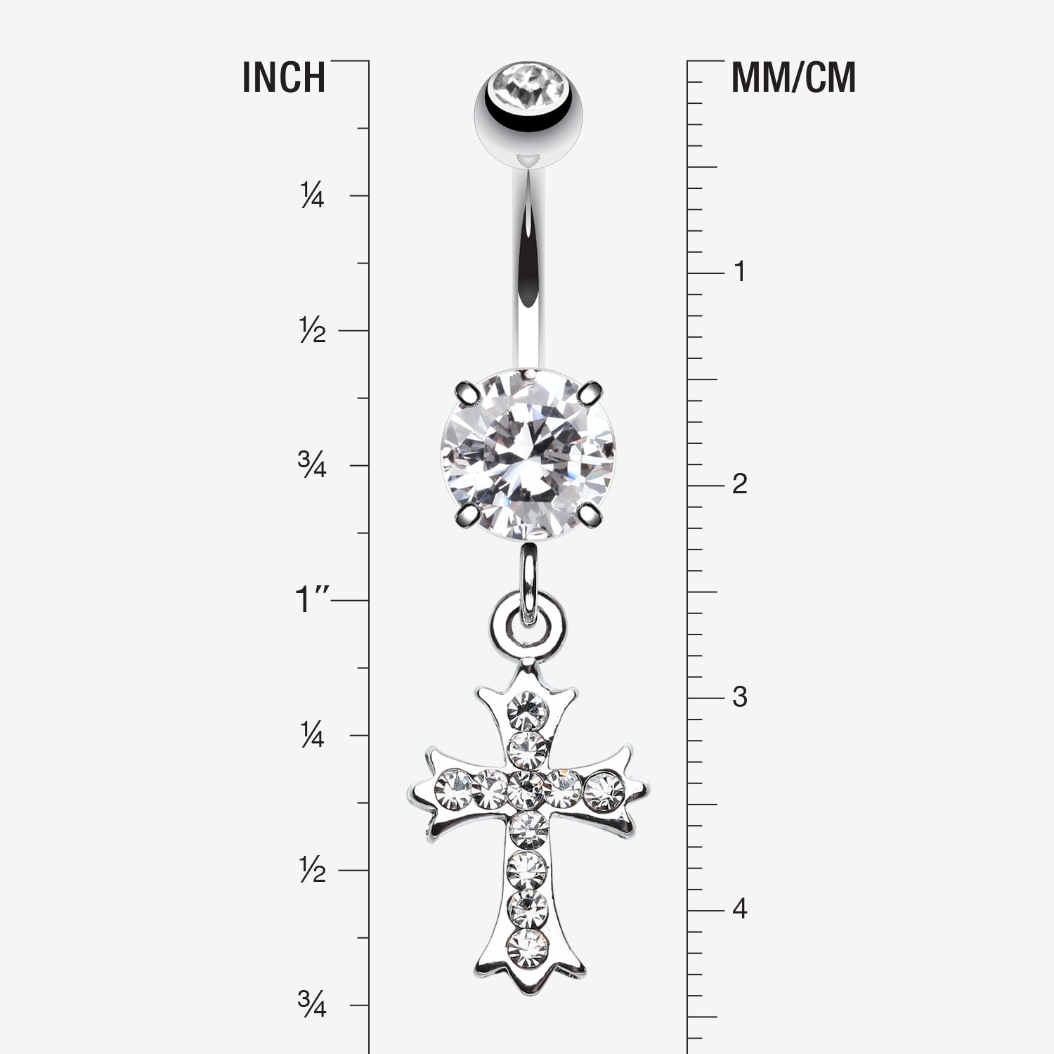 Detail View 1 of Cross Sparkle Dangle Belly Button Ring-Clear Gem