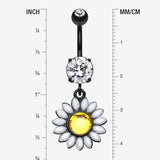 Detail View 1 of Blackline Daisy Marquise Flower Belly Button Ring-Yellow/Clear Gem