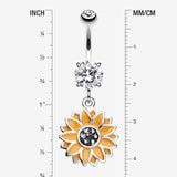 Detail View 1 of Beach Sunflower Sparkle Belly Button Ring-Clear Gem/Hematite