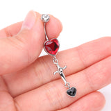 Detail View 3 of Dagger Heart Sparkle Dangle Belly Button Ring-Clear Gem/Red