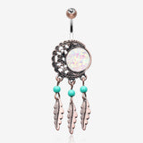 Vintage Boho Filigree Moon Opal Dreamcatcher Belly Button Ring