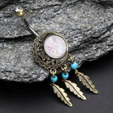Detail View 3 of Vintage Boho Filigree Moon Opal Dreamcatcher Belly Button Ring-Copper/Clear/White
