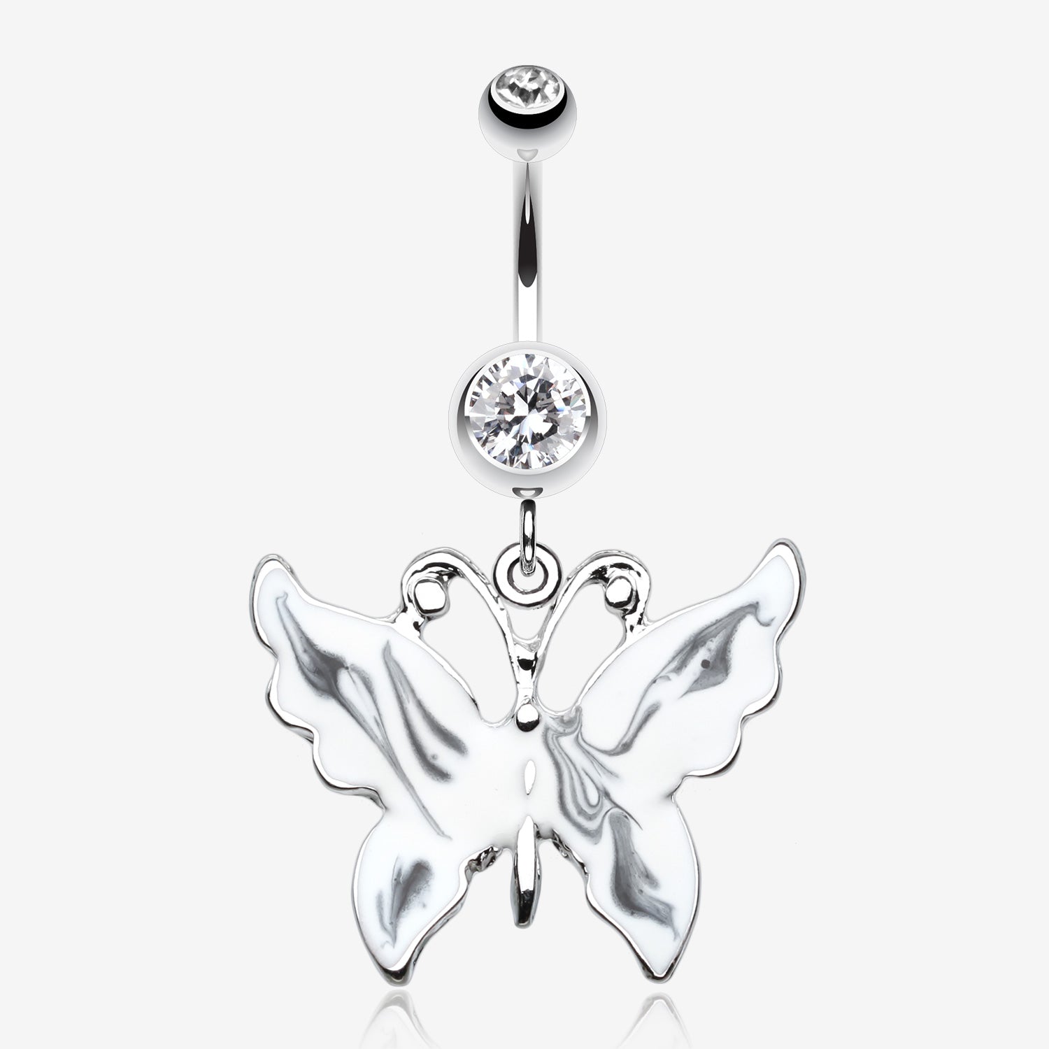 Marble Butterfly Belly Button Ring-Clear Gem