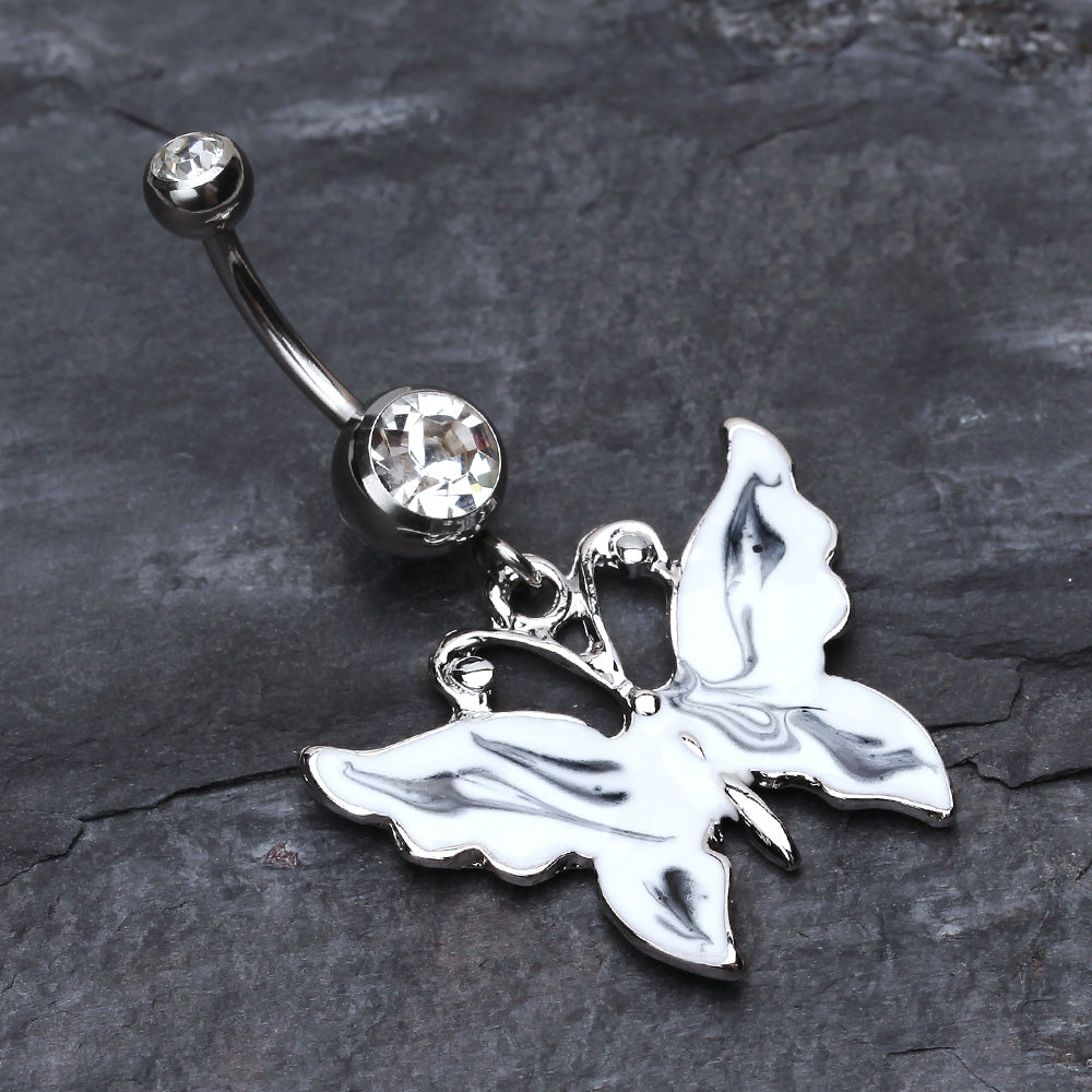 Detail View 2 of Marble Butterfly Belly Button Ring-Clear Gem