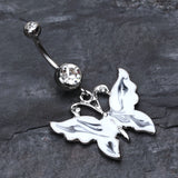 Detail View 2 of Marble Butterfly Belly Button Ring-Clear Gem