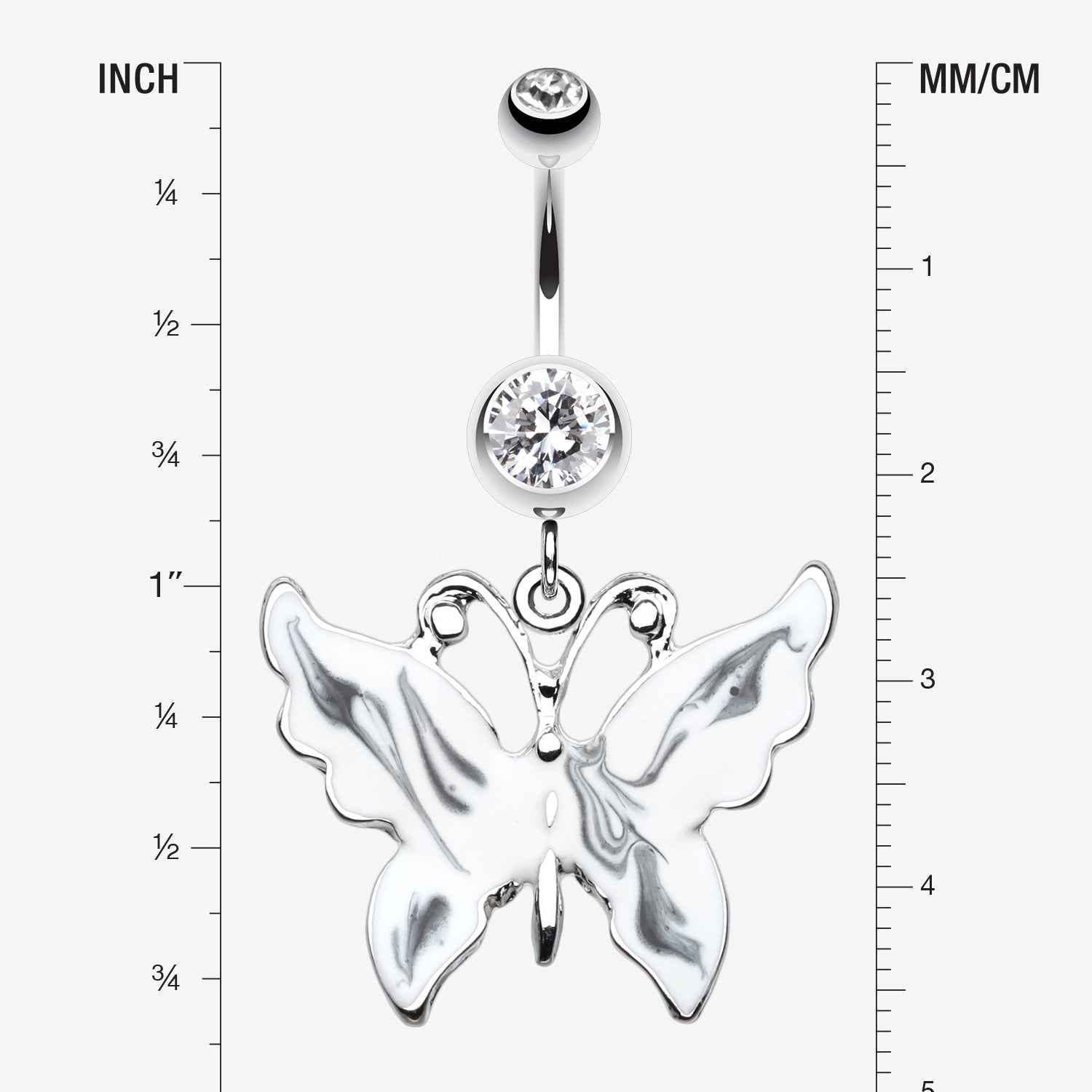 Detail View 1 of Marble Butterfly Belly Button Ring-Clear Gem