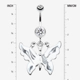 Detail View 1 of Marble Butterfly Belly Button Ring-Clear Gem