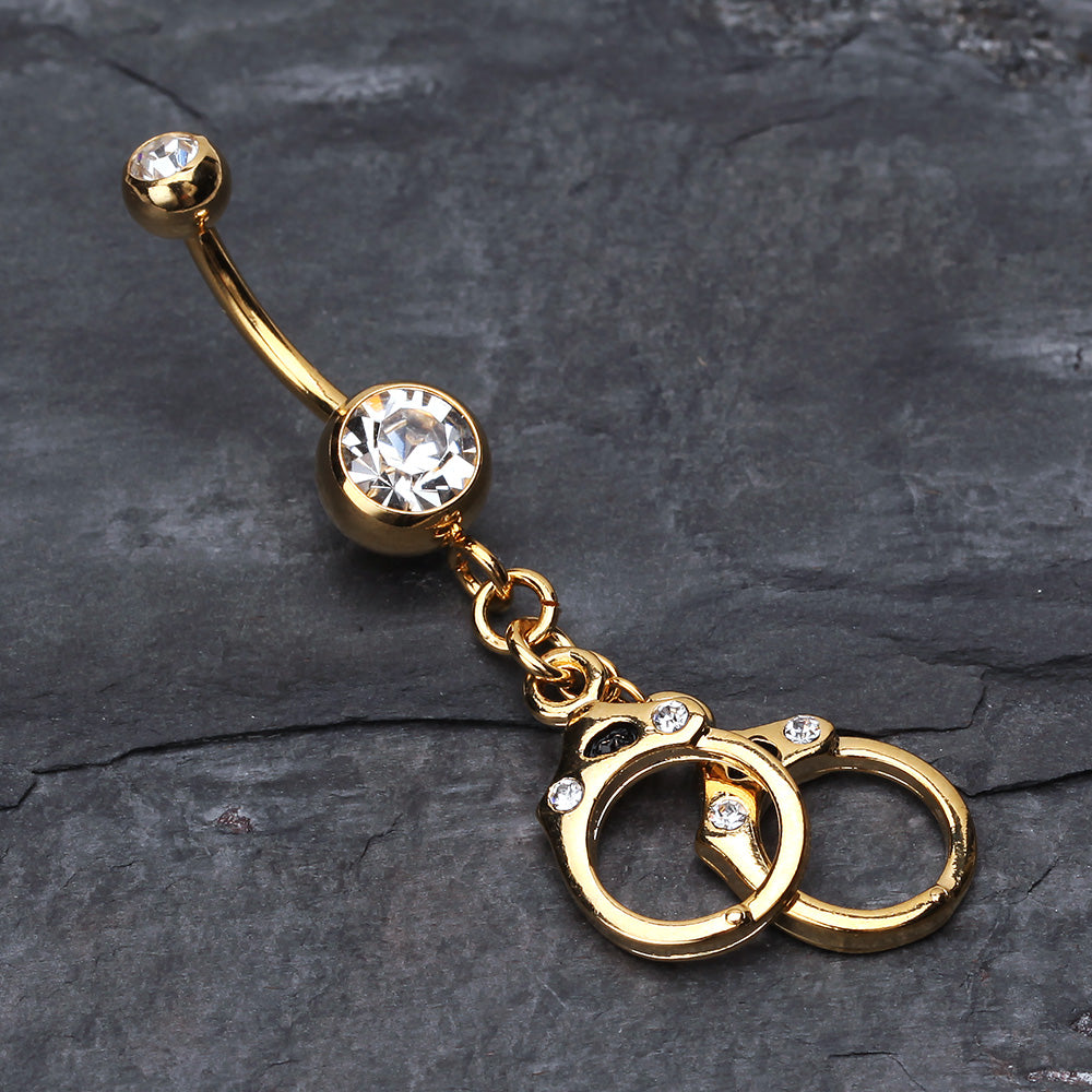 Detail View 2 of Golden Handcuff Sparkle Belly Ring-Clear Gem