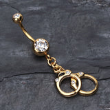 Detail View 2 of Golden Handcuff Sparkle Belly Ring-Clear Gem