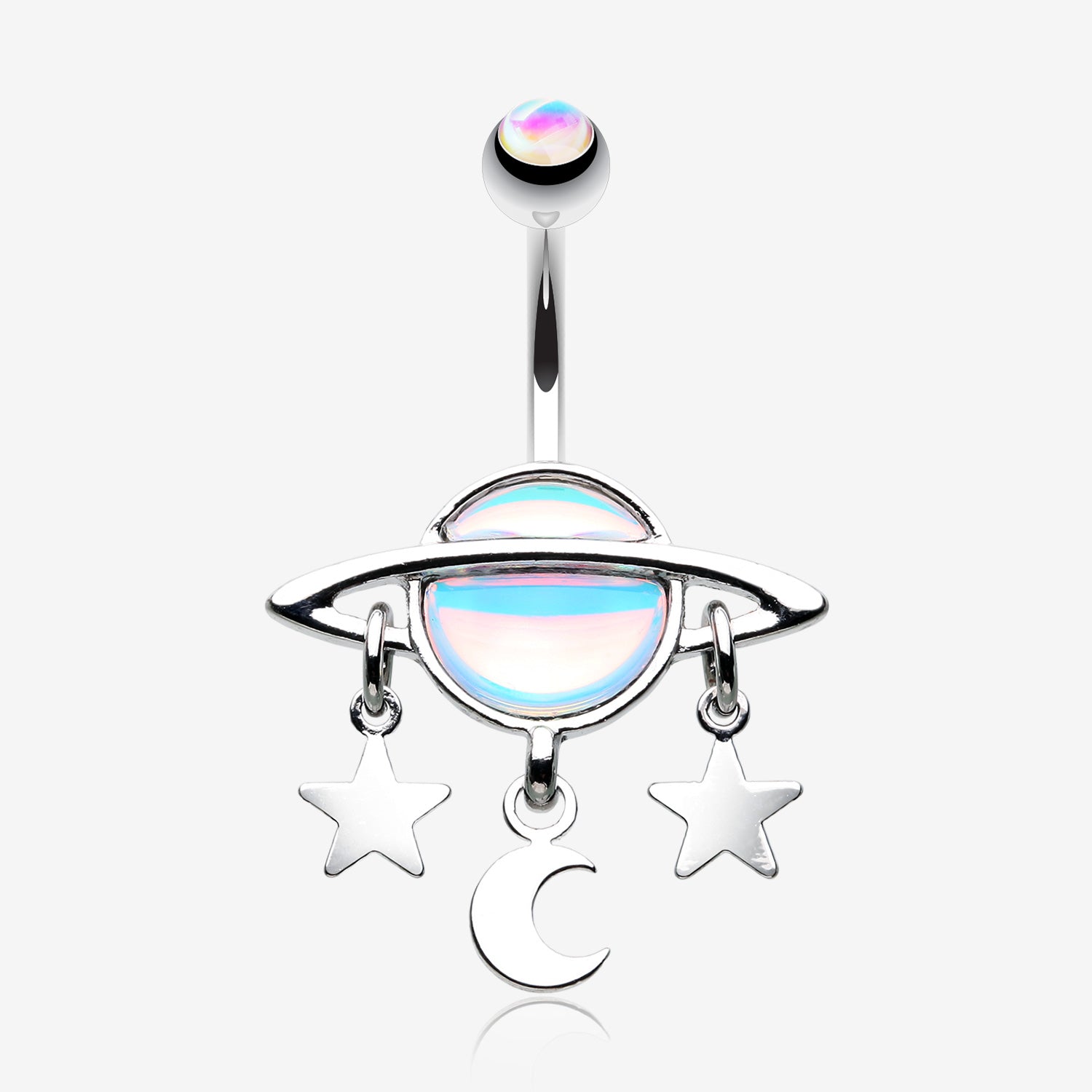 Iridescent Revo Sparkle Saturn with Stars and Moon Belly Button Ring