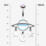 Detail View 1 of Iridescent Revo Sparkle Saturn with Stars and Moon Belly Button Ring