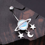 Detail View 2 of Iridescent Revo Sparkle Saturn with Stars and Moon Belly Button Ring